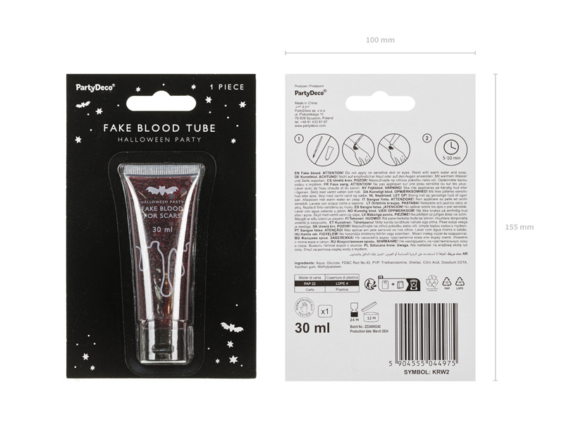 Sztuczna krew w tubie 23 ml - efekt po aplikacji