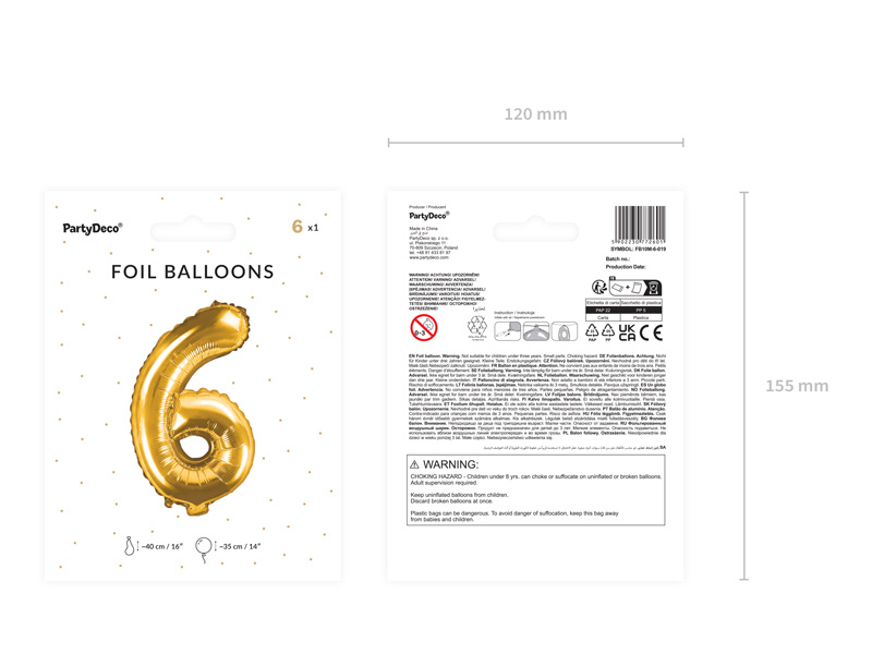 Balon Cyfra 6 złoty – detale