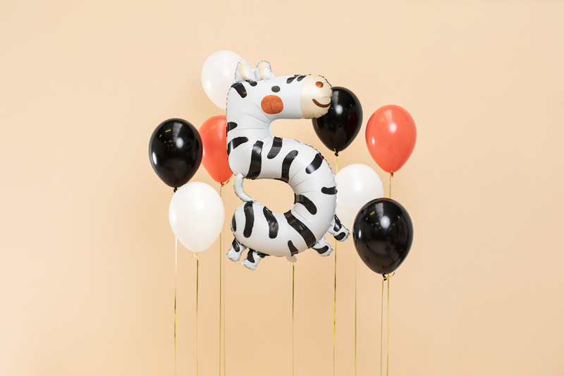 Balon foliowy Cyfra 5 Zebra zestaw