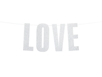 Baner Love, srebrny, 21x55cm