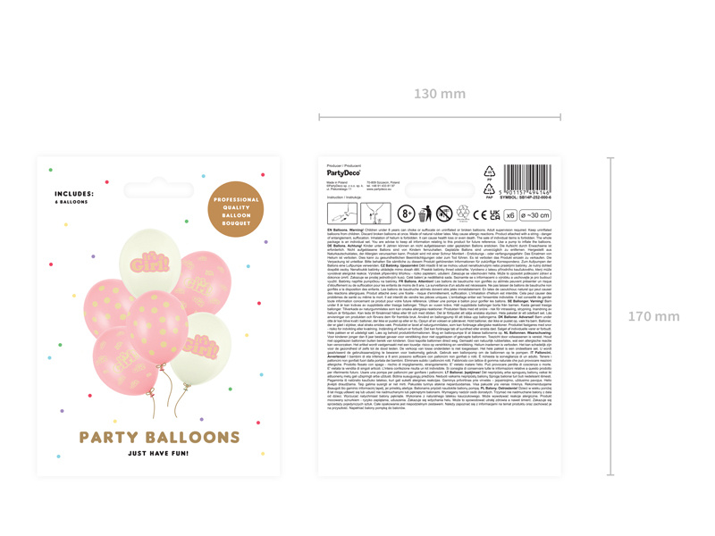 Balony 30cm It's a Girl, opakowanie 6 sztuk