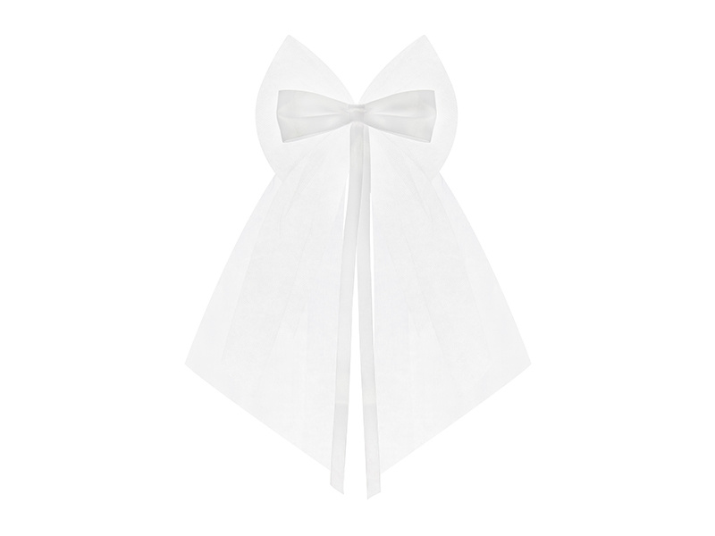 Białe kokardy z tiulu i satynowej tasiemki 18 cm