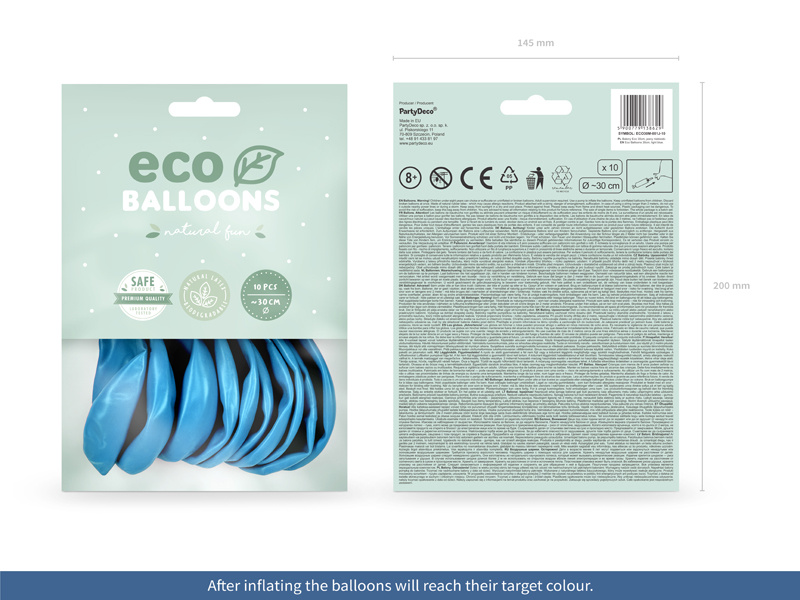 Balony Eco 30cm metalizowane jasny niebieski – opakowanie