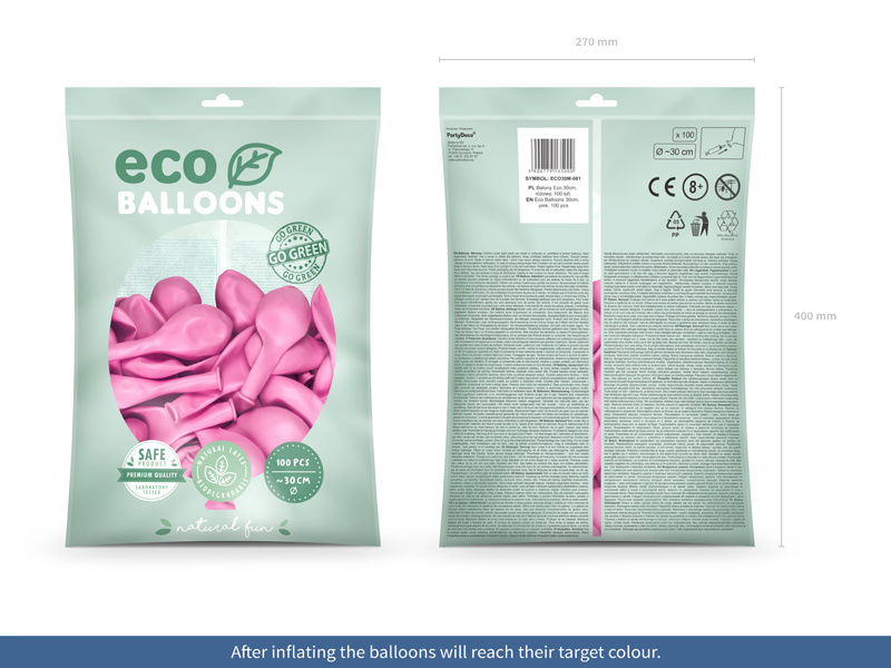 Balony Eco 30cm metalizowane różowe opakowanie