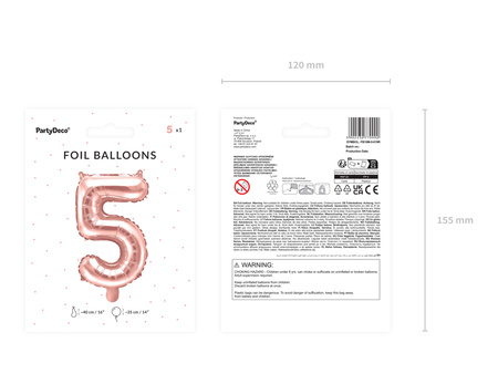 Balon foliowy Cyfra ''5'', 35cm, różowe złoto