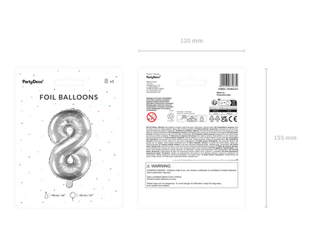 Balon foliowy Cyfra ''8'', 35cm, srebrny