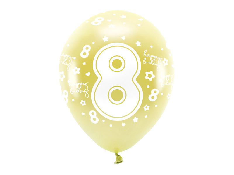 Balony Eco Cyfra 8 jasnozłoty – opakowanie 6 sztuk
