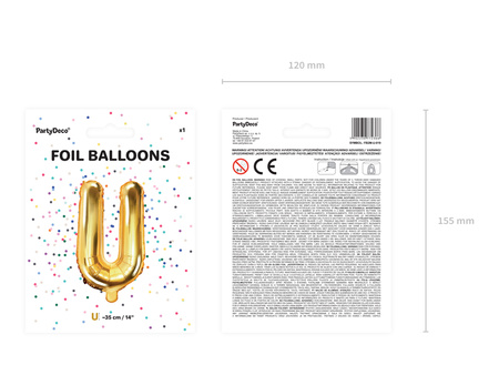 Balon foliowy Litera ''U'', 35cm, złoty