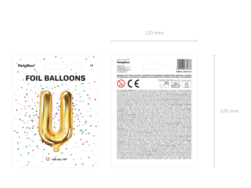 Balon foliowy Litera U 35cm złoty - z balonami literowymi