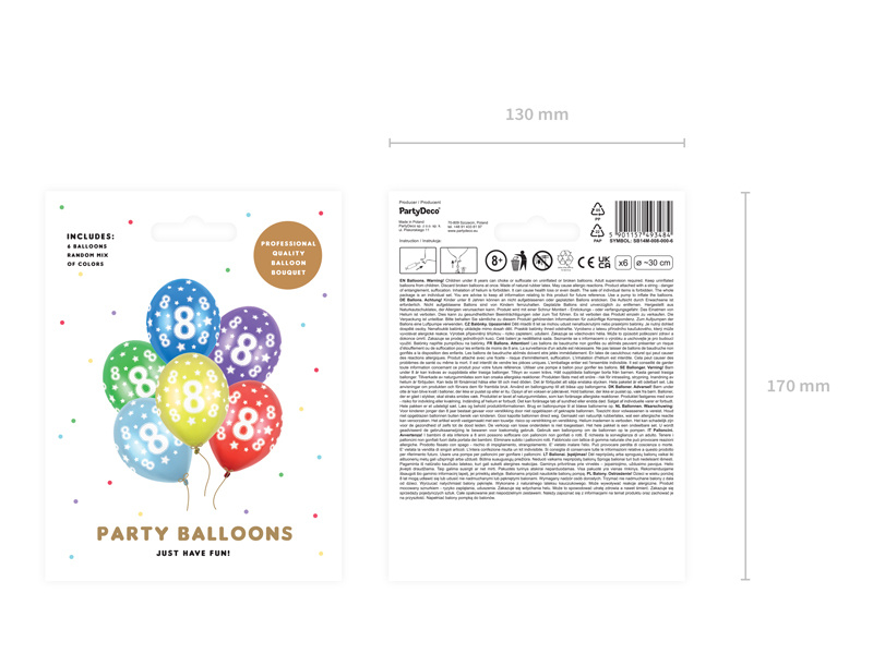 Balony 8th Birthday Metallic Mix - zbliżenie na nadruk