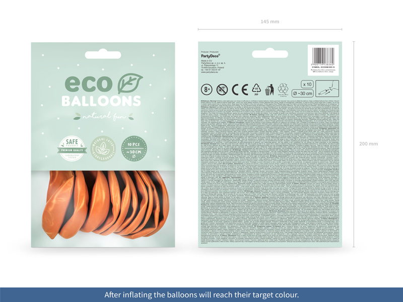 Balony Eco 30cm metalizowane pomarańczowy - wygląd balonów po napompowaniu