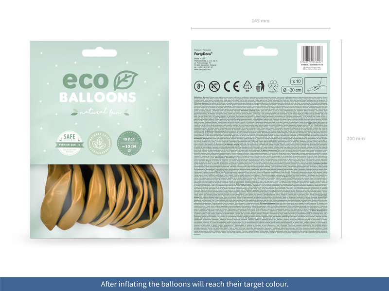 Balony Eco 30cm metalizowane złoty – zbliżenie na balony