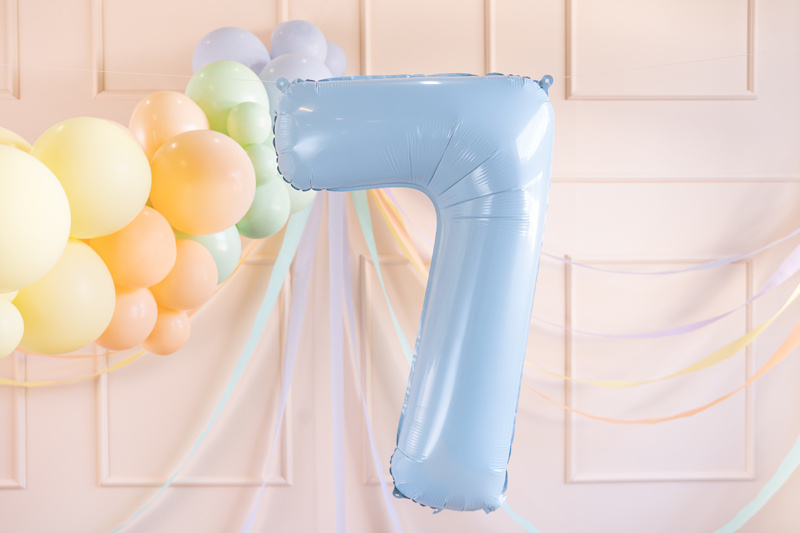 Balon foliowy cyfra 7 - pastelowy jasny niebieski