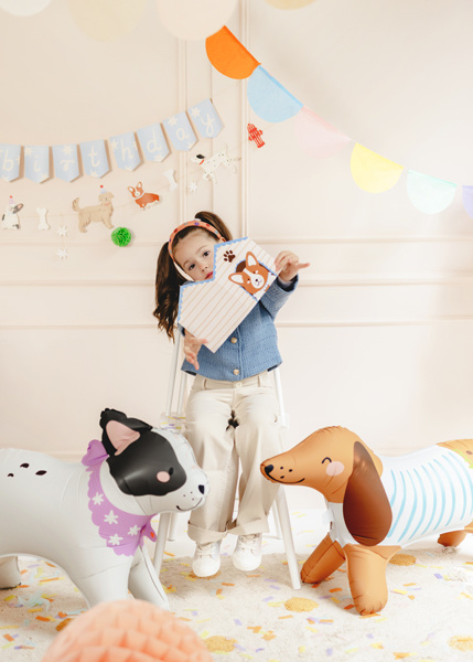 Stojący balon foliowy Corgi z kartką właściciela i słomką