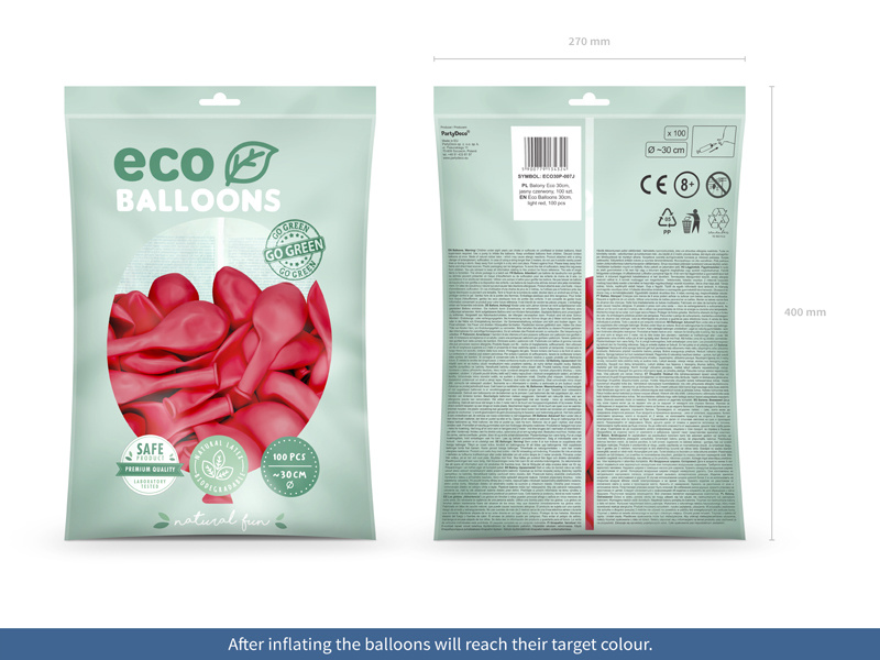 Balony Eco pastelowe jasny czerwony 30cm - balony w opakowaniu