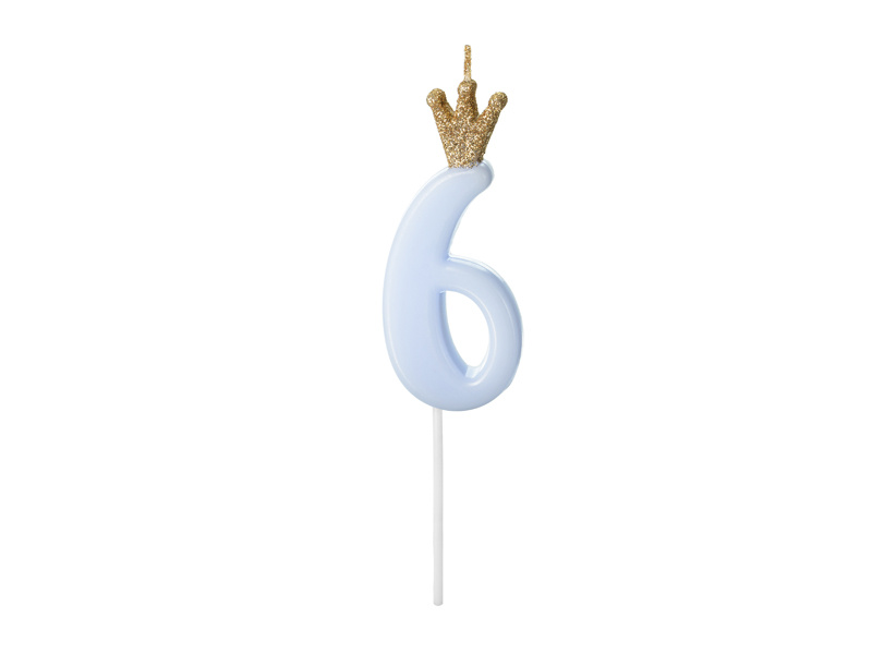 Świeczka urodzinowa cyferka 6 jasny niebieski 9,5 cm
