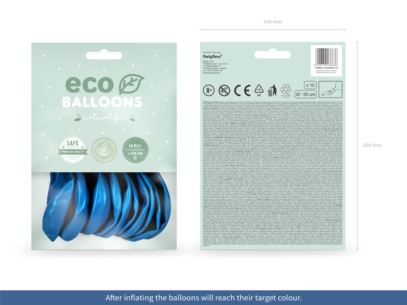 Balony Eco 26cm metalizowane niebieskie - balony napompowane