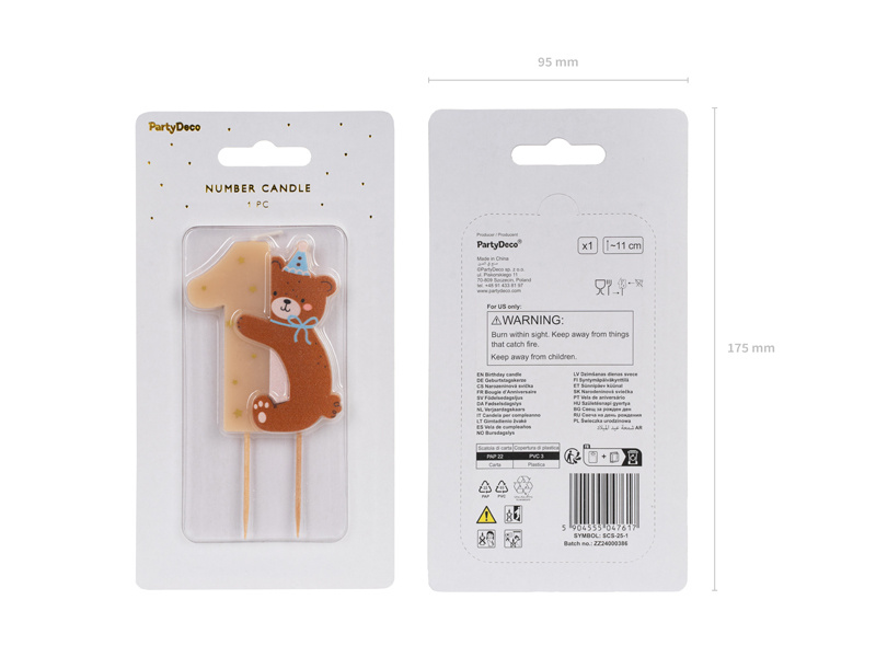 Świeczka urodzinowa – cyferka 1 z misiem na tort