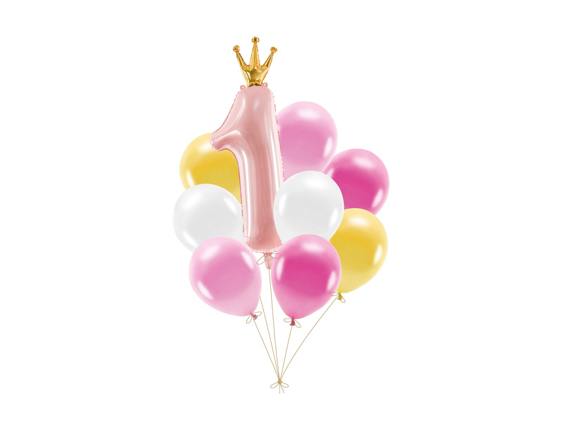 Zestaw balonów Roczek różowy - balony lateksowe i foliowe