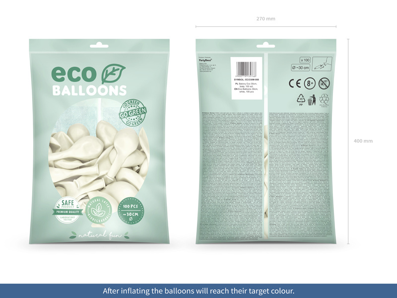 Balony Eco metalizowane białe 30cm – zbliżenie na balony
