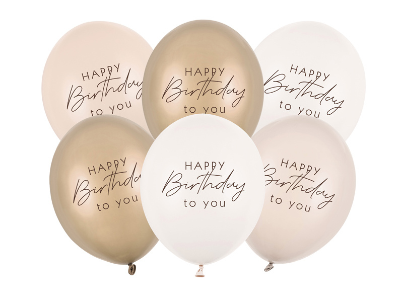 Balony Happy Birthday mix beżowy 30 cm - zdjęcie produktu