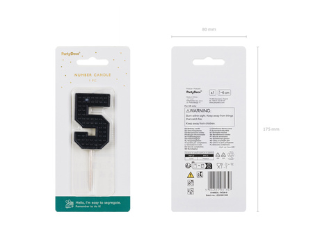 Świeczka urodzinowa Cyferka 5, 6 cm, czarny