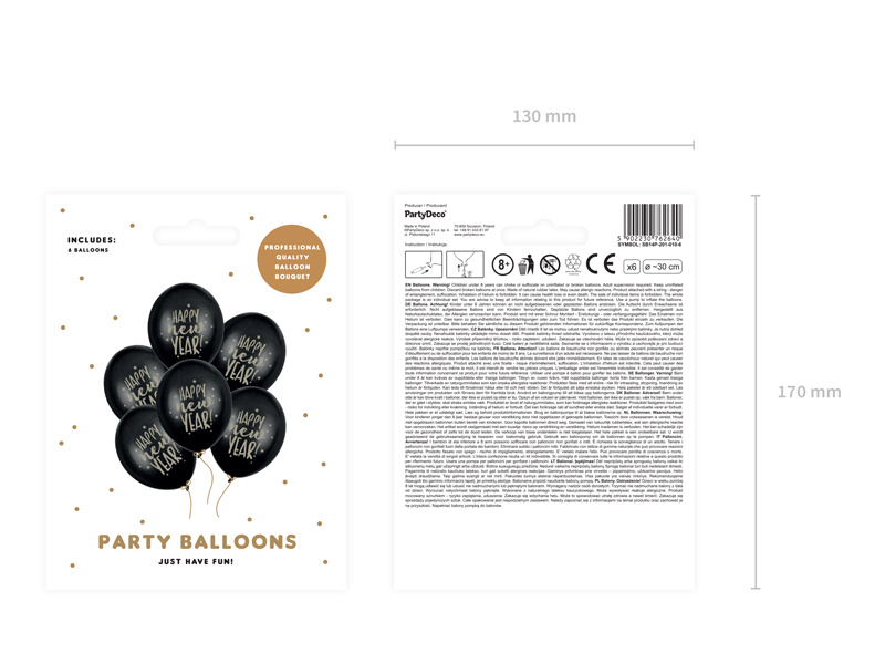 Balony 30cm Happy New Year Pastel Black - aranżacja dekoracyjna