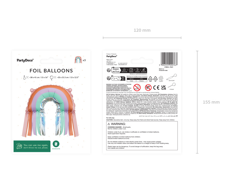 Balony foliowe Tęcza z frędzlami – balony zawieszone w pomieszczeniu