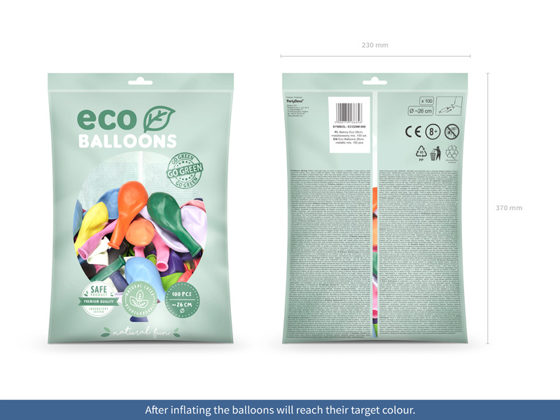 Balony Eco 26cm metalizowane - przykładowe kolory i kształty