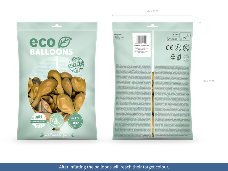 Balony Eco metalizowane 30cm złote – detale produktu
