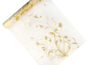 Organza z nadrukiem, kremowy, 0,35 x 9m