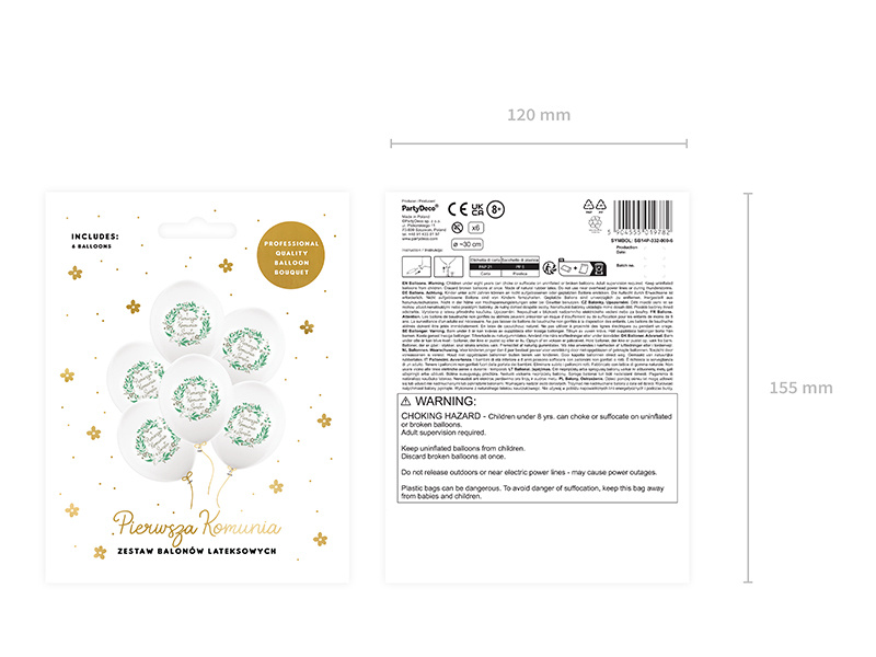 Balony Pierwsza Komunia Święta Pastel White – balony z nadrukiem