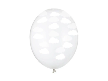 Balony 30cm, Chmurki, Crystal Clear (1 op. / 6 szt.)