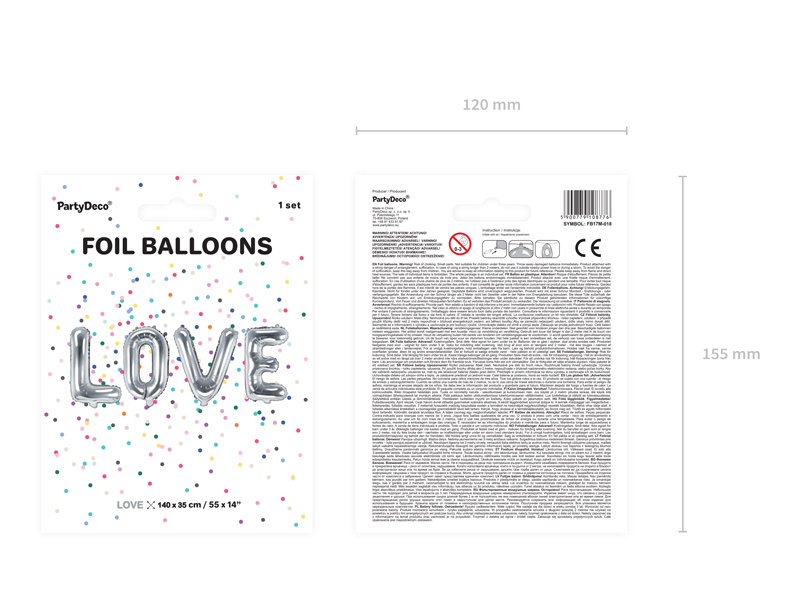 Balon foliowy Love 140x35cm srebrny – detal