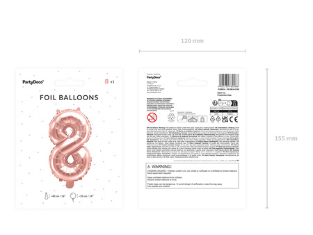 Balon foliowy Cyfra ''8'', 35cm, różowe złoto