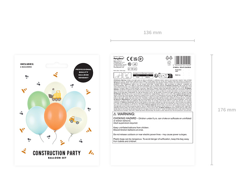 Balony Pojazdy Budowlane Pastel Light Cream - motywy na balonach