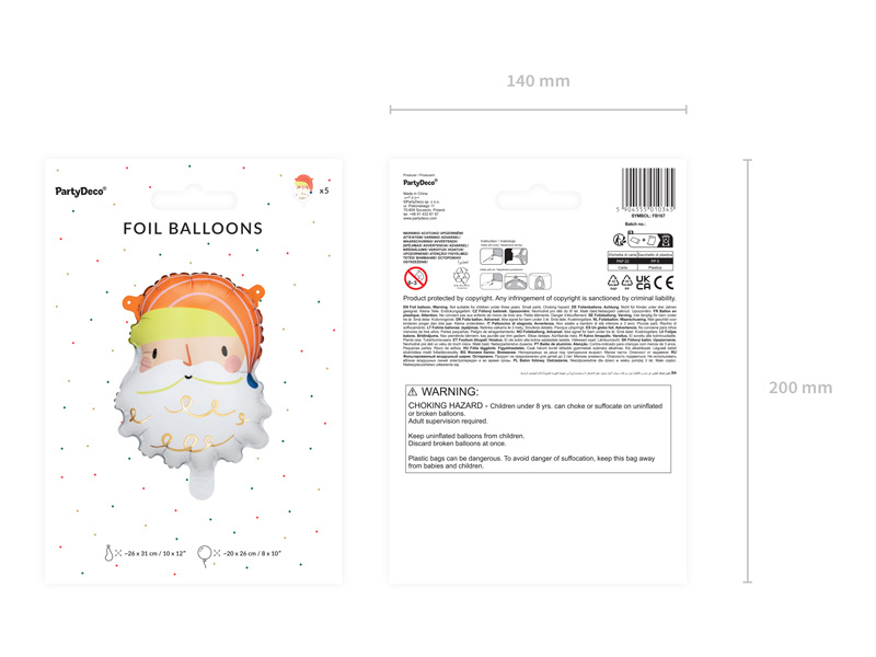 Balon foliowy Mikołaj, różne kolory, widok z przodu