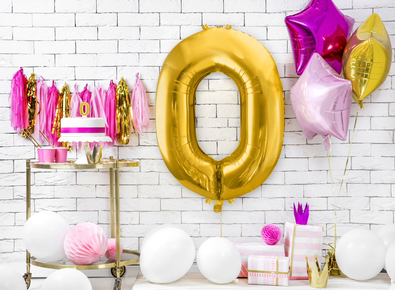 Balon foliowy Cyfra 0 złoty - zbliżenie