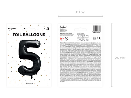 Balon foliowy Cyfra ''5'', 86cm, czarny