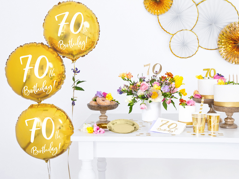 Balon foliowy 70th Birthday złoty – aranżacja