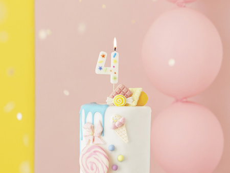 Świeczka urodzinowa Cyfra ''4'', biała konfetti, 5.5cm