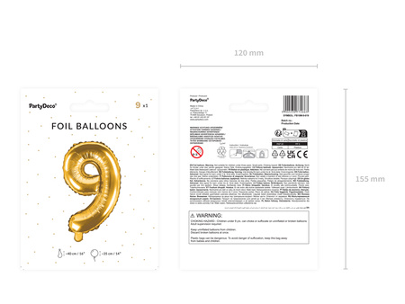 Balon foliowy Cyfra ''9'', 35cm, złoty