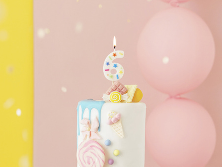 Świeczka urodzinowa Cyfra ''6'', biała konfetti, 5.5cm