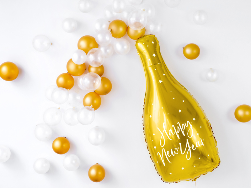 Balon foliowy Butelka Happy New Year złoty - zdjęcie 2