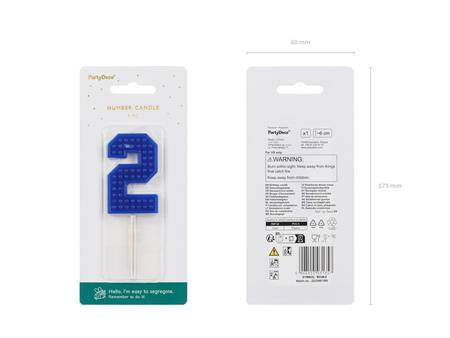 Świeczka urodzinowa Cyferka 2, 6 cm, niebieski