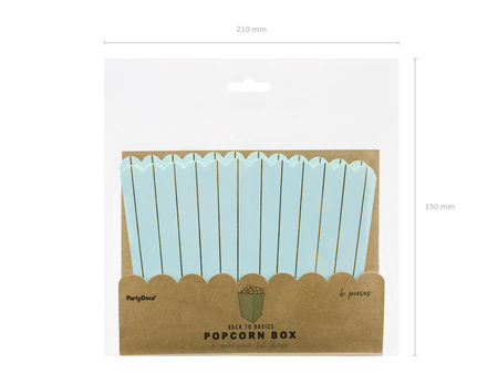 Pudełka na popcorn Paski, j. niebieski, 7x7x12,5cm (1 op. / 6 szt.)