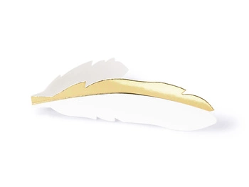 Wizytówki na stół - Piórko, złoty, 10,5x3cm (1 op. / 10 szt.)