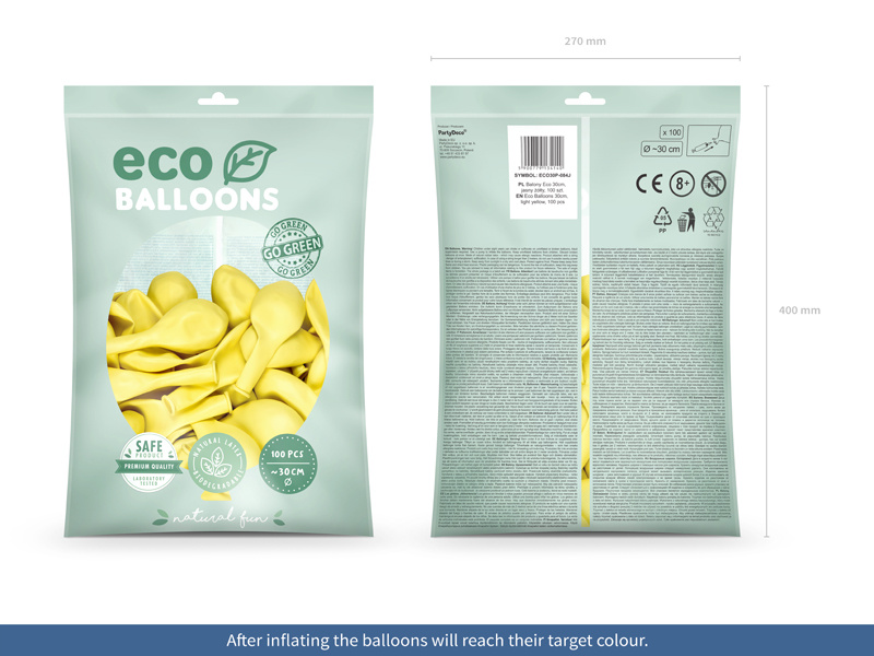 Balony Eco pastelowe jasny żółty 30 cm - balony z bliska