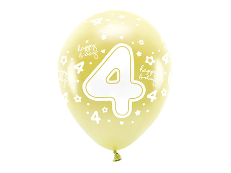Balony Eco 33 cm, Cyfra '' 4 '', jasny złoty (1 op. / 6 szt.)