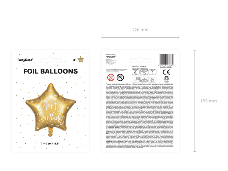 Balon Happy Birthday złoty na imprezę